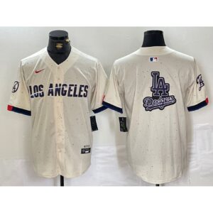 6863e5141dbaf_1 Men's Los Angeles Dodgers Team Big Logo Cream Stitched Baseball Jersey