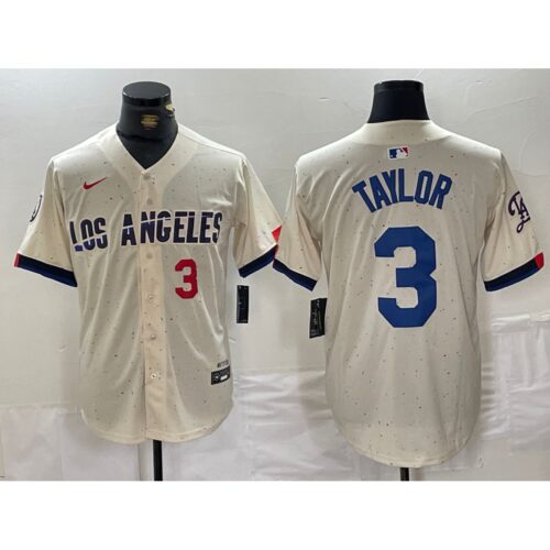 6863e5175ee18_1 Men's Los Angeles Dodgers #3 Chris Taylor Cream Stitched Baseball Jersey