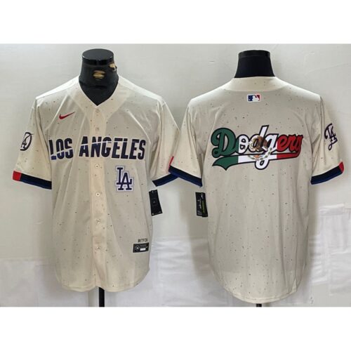 6863e51b3c14b_1 Men's Los Angeles Dodgers Team Big Logo Cream Stitched Baseball Jersey