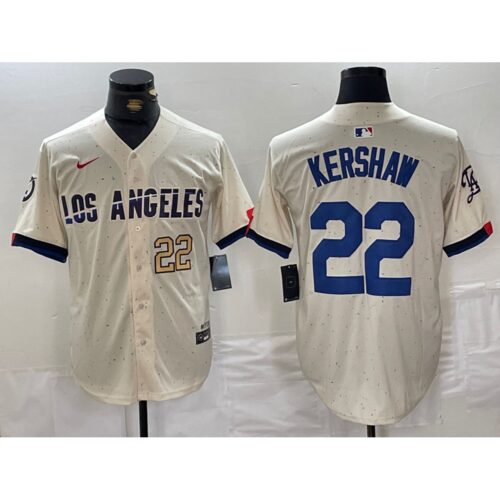 6863e51ed9fae_1 Men's Los Angeles Dodgers #22 Clayton Kershaw Cream Stitched Baseball Jersey