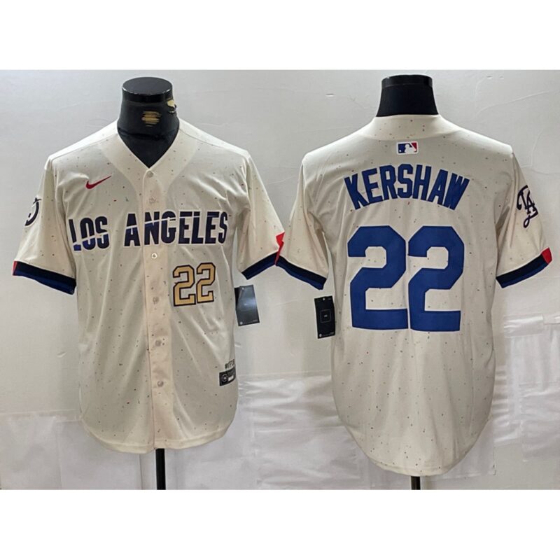 6863e51ed9fae_1 Men's Los Angeles Dodgers #22 Clayton Kershaw Cream Stitched Baseball Jersey