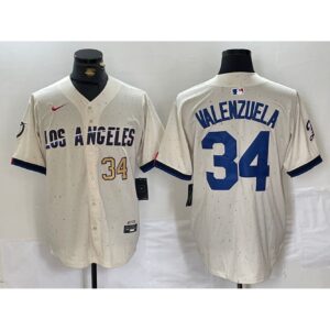 6863e52300add_1 Men's Los Angeles Dodgers #34 Toro Valenzuela Cream Stitched Baseball Jersey