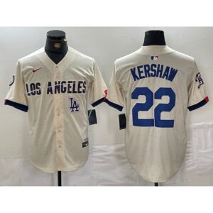 6863e52724d72_1 Men's Los Angeles Dodgers #22 Clayton Kershaw Cream Stitched Baseball Jersey
