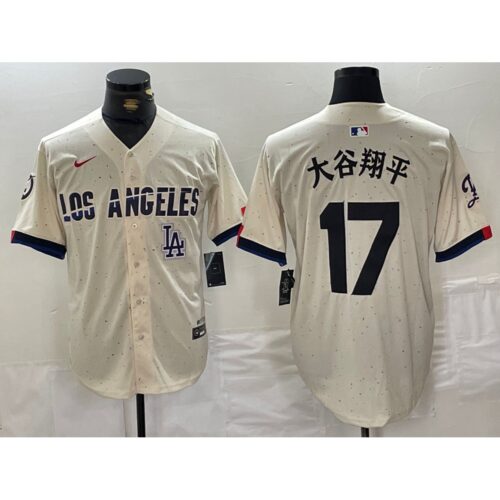 6863e52f52a3d_1 Men's Los Angeles Dodgers #17 Shohei Ohtani Cream Stitched Baseball Jersey
