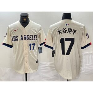 6863e53389985_1 Men's Los Angeles Dodgers #17 Shohei Ohtani Cream Stitched Baseball Jersey