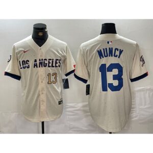 6863e53bd1523_1 Men's Los Angeles Dodgers #13 Max Muncy Cream Stitched Baseball Jersey