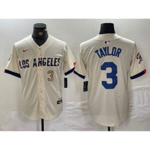 6863e53fe2eb7_1 Men's Los Angeles Dodgers #3 Chris Taylor Cream Stitched Baseball Jersey