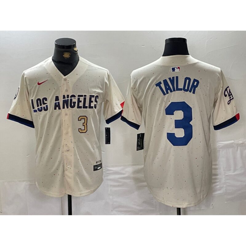 6863e53fe2eb7_1 Men's Los Angeles Dodgers #3 Chris Taylor Cream Stitched Baseball Jersey
