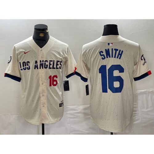 6863e5485423c_1 Men's Los Angeles Dodgers #16 Will Smith Cream Stitched Baseball Jersey