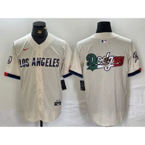 6863e56849ebd_1 Men's Los Angeles Dodgers Team Big Logo Cream Stitched Baseball Jersey
