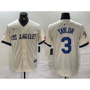 6863e5743dbf3_1 Men's Los Angeles Dodgers #3 Chris Taylor Cream Stitched Baseball Jersey
