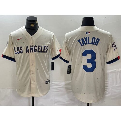 6863e5743dbf3_1 Men's Los Angeles Dodgers #3 Chris Taylor Cream Stitched Baseball Jersey