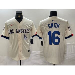 6863e58424617_1 Men's Los Angeles Dodgers #16 Will Smith Cream Stitched Baseball Jersey