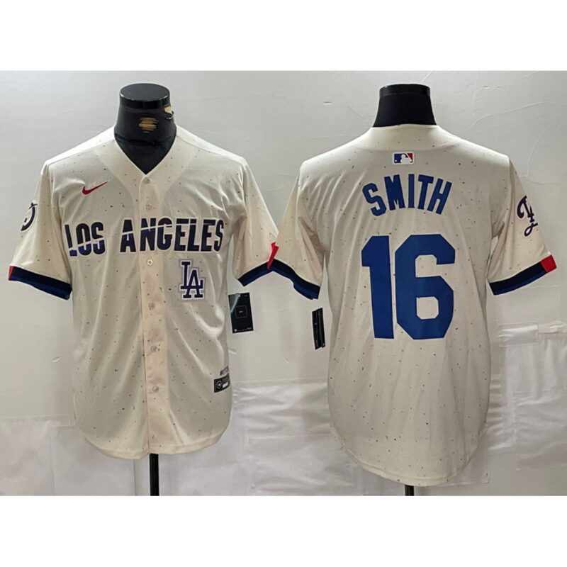 6863e58424617_1 Men's Los Angeles Dodgers #16 Will Smith Cream Stitched Baseball Jersey