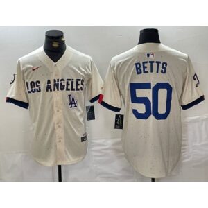6863e588540cf_1 Men's Los Angeles Dodgers #50 Mookie Betts Cream Stitched Baseball Jersey