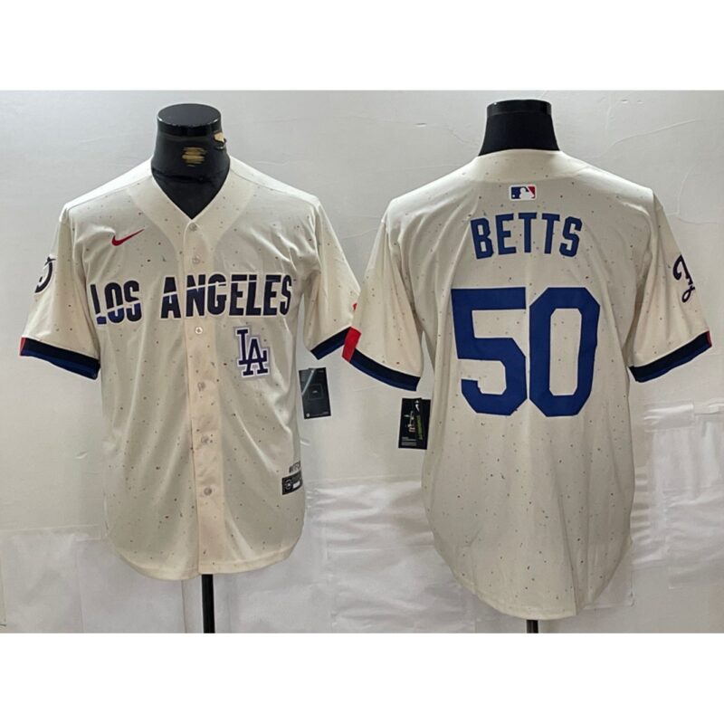 6863e588540cf_1 Men's Los Angeles Dodgers #50 Mookie Betts Cream Stitched Baseball Jersey