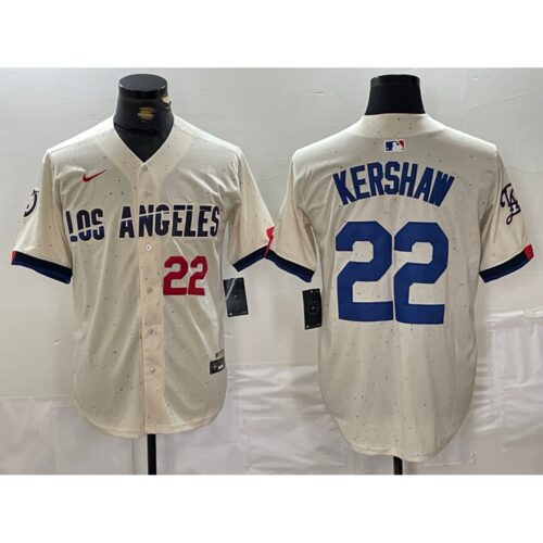 6863e5904a136_1 Men's Los Angeles Dodgers #22 Clayton Kershaw Cream Stitched Baseball Jersey