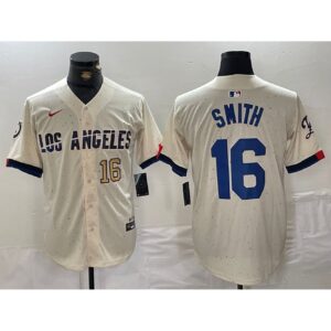 6863e59472618_1 Men's Los Angeles Dodgers #16 Will Smith Cream Stitched Baseball Jersey