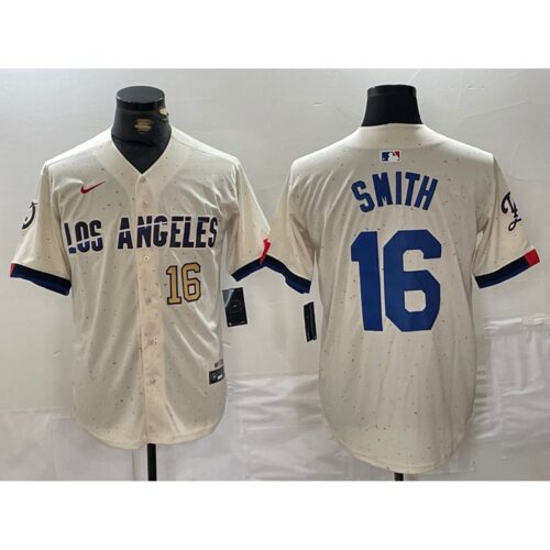 6863e59472618_1 Men's Los Angeles Dodgers #16 Will Smith Cream Stitched Baseball Jersey