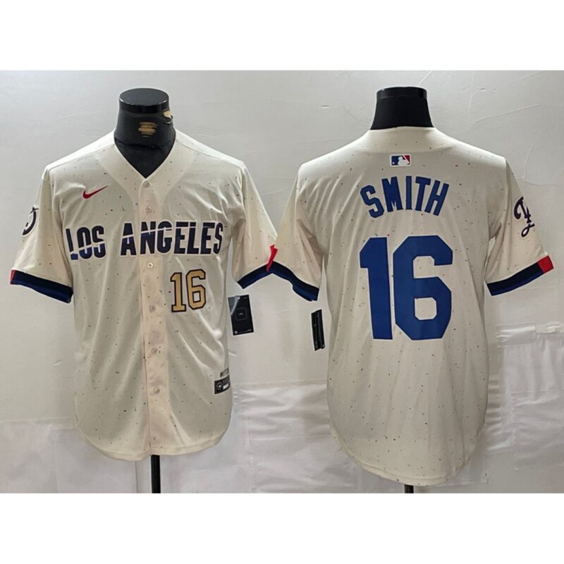 6863e59472618_1 Men's Los Angeles Dodgers #16 Will Smith Cream Stitched Baseball Jersey
