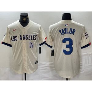 6863e5987df18_1 Men's Los Angeles Dodgers #3 Chris Taylor Cream Stitched Baseball Jersey