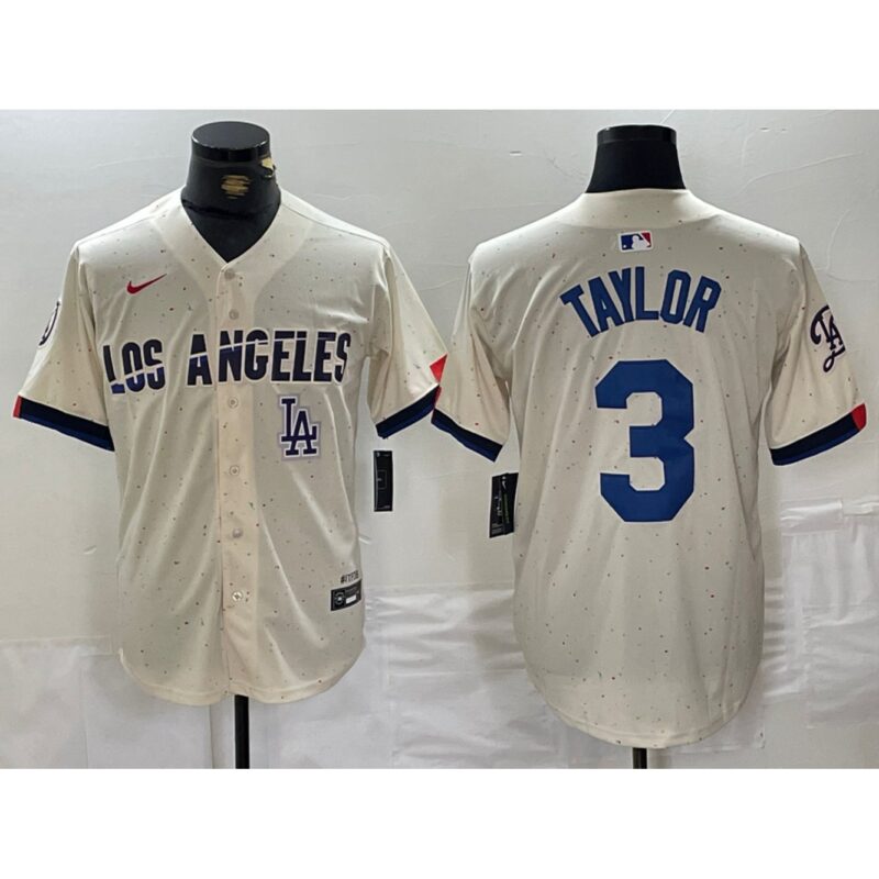 6863e5987df18_1 Men's Los Angeles Dodgers #3 Chris Taylor Cream Stitched Baseball Jersey