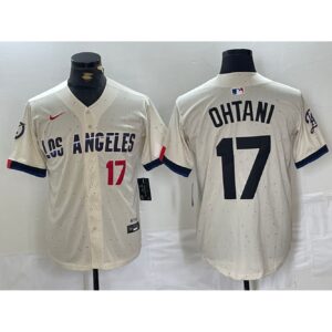6863e5a01dc3c_1 Men's Los Angeles Dodgers #17 Shohei Ohtani Cream Stitched Baseball Jersey