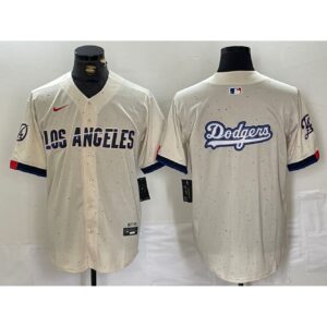 6863e5a807ce7_1 Men's Los Angeles Dodgers Team Big Logo Cream Stitched Baseball Jersey