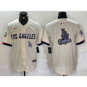 6863e5afce3da_1 Men's Los Angeles Dodgers Team Big Logo Cream Stitched Baseball Jersey