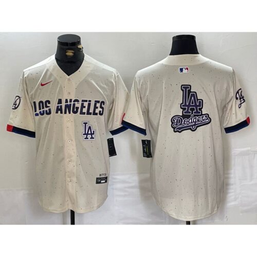 6863e5afce3da_1 Men's Los Angeles Dodgers Team Big Logo Cream Stitched Baseball Jersey