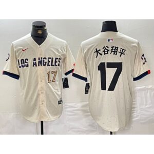 6863e5b387fa5_1 Men's Los Angeles Dodgers #17 Shohei Ohtani Cream Stitched Baseball Jersey
