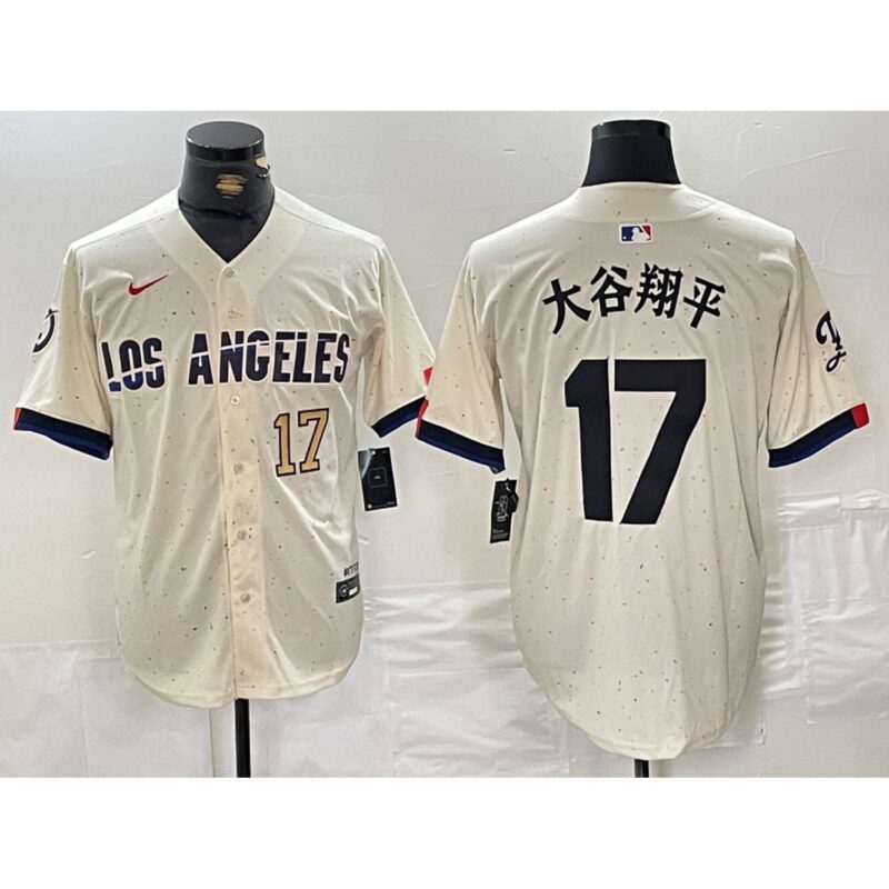 6863e5b387fa5_1 Men's Los Angeles Dodgers #17 Shohei Ohtani Cream Stitched Baseball Jersey