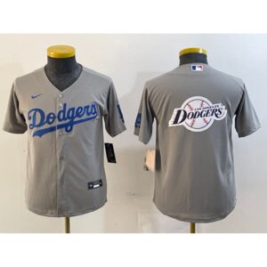 6863e657e3c48_1 Youth Los Angeles Dodgers Grey Team Big Logo Stitched Jersey