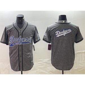6863e6872bc8c_1 Men's Los Angeles Dodgers Grey Team Big Logo Cool Base With Patch Stitched Baseball Jersey