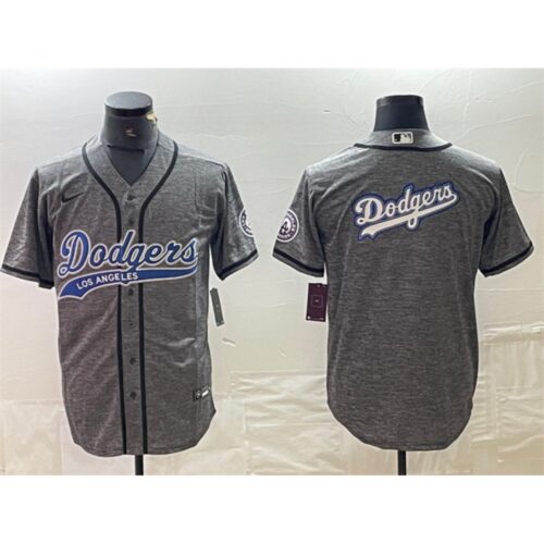 6863e6872bc8c_1 Men's Los Angeles Dodgers Grey Team Big Logo Cool Base With Patch Stitched Baseball Jersey