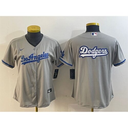 6863e68a2b95e_1 Women's Los Angeles Dodgers Grey Team Big Logo Stitched Jersey(Run Small)