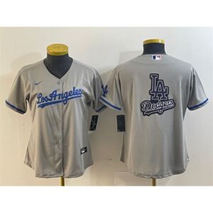 6863e68d1005c_1 Women's Los Angeles Dodgers Grey Team Big Logo Stitched Jersey(Run Small)