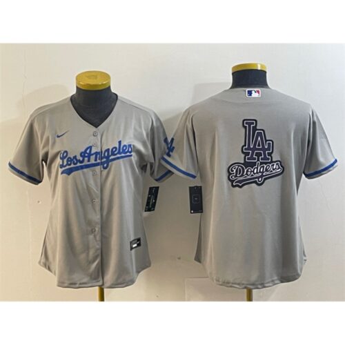 6863e68d1005c_1 Women's Los Angeles Dodgers Grey Team Big Logo Stitched Jersey(Run Small)