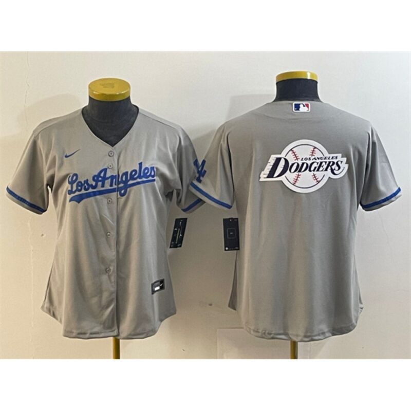 6863e6900f299_1 Women's Los Angeles Dodgers Grey Team Big Logo Stitched Jersey(Run Small)