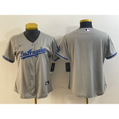 6863e692e831d_1 Women's Los Angeles Dodgers Blank Grey Stitched Jersey(Run Small)