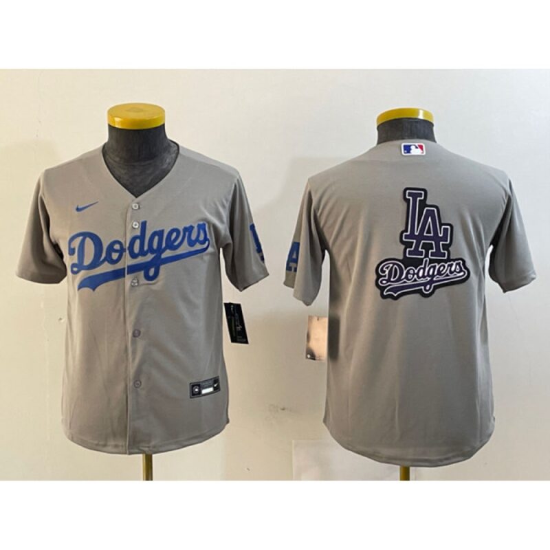 6863e695baa0e_1 Women's Los Angeles Dodgers Grey Team Big Logo Stitched Jersey(Run Small)