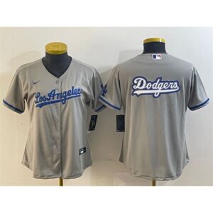 6863e69e7ac9d_1 Youth Los Angeles Dodgers Grey Team Big Logo Stitched Jersey