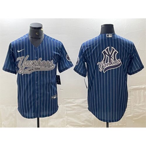 6863e6b00511f_1 Men's New York Yankees Navy Team Big Logo Cool Base Stitched Baseball Jersey