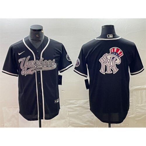 6863e6b328147_1 Men's New York Yankees Black Team Big Logo Cool Base Stitched Baseball Jersey