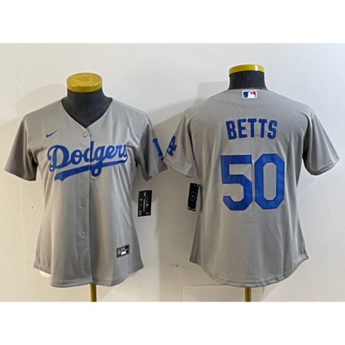 6863e6cd434cb_1 Women's Los Angeles Dodgers #50 Mookie Betts Grey Stitched Jersey(Run Small)