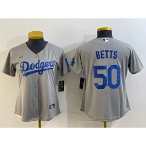 6863e6d001fed_1 Youth Los Angeles Dodgers #50 Mookie Betts Grey Stitched Baseball Jersey