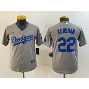 6863e6df85a31_1 Youth Los Angeles Dodgers #22 Clayton Kershaw Grey Stitched Jersey