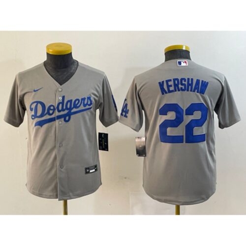 6863e6df85a31_1 Youth Los Angeles Dodgers #22 Clayton Kershaw Grey Stitched Jersey