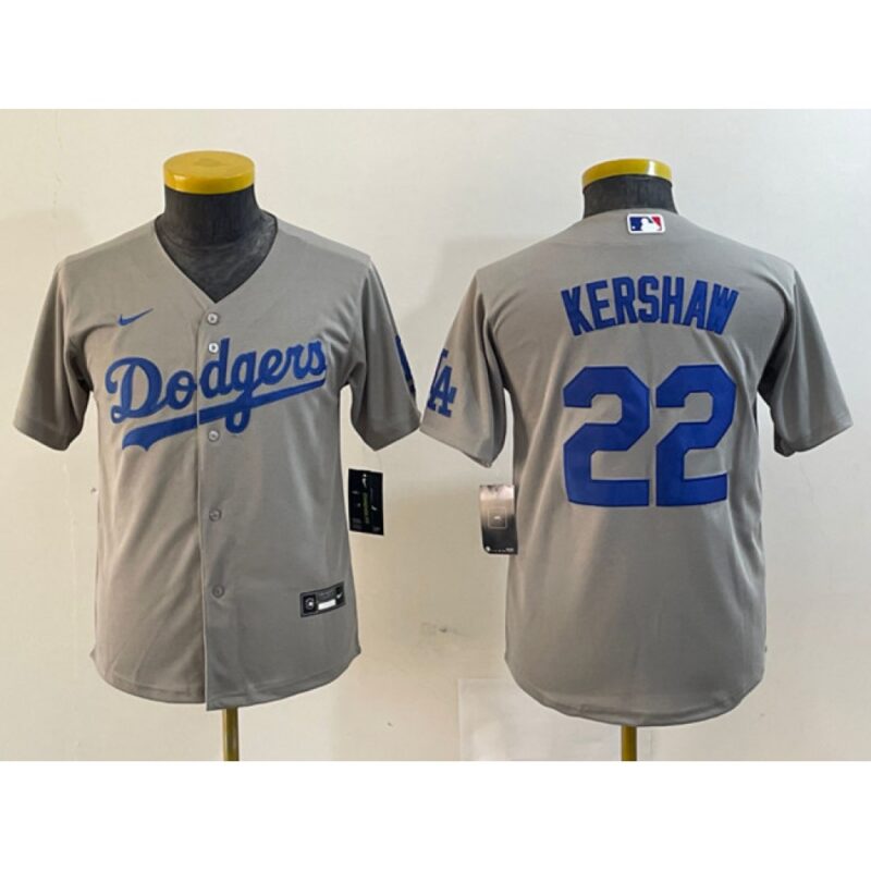 6863e6df85a31_1 Youth Los Angeles Dodgers #22 Clayton Kershaw Grey Stitched Jersey
