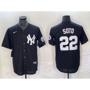 6863e6e289350_1 Men's New York Yankees #22 Juan Soto Black Cool Base With Patch Stitched Baseball Jersey